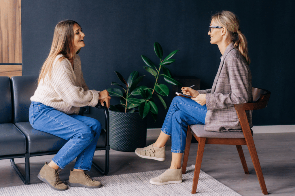 woman getting Trauma-Informed Care from a counselor